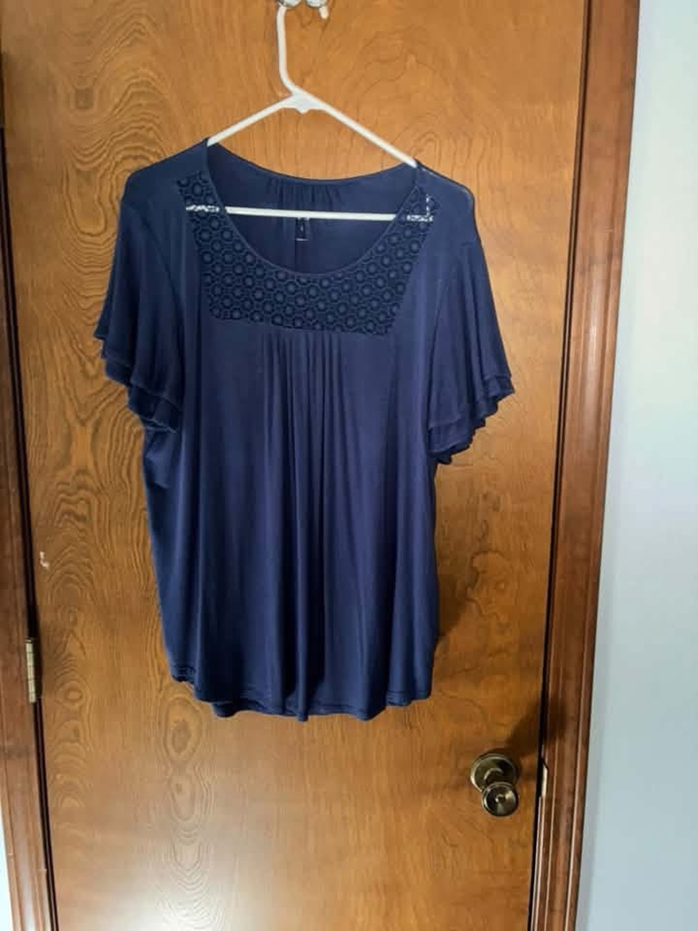 Apt. 9 Navy Crochet Yoke Flutter Sleeve Blouse